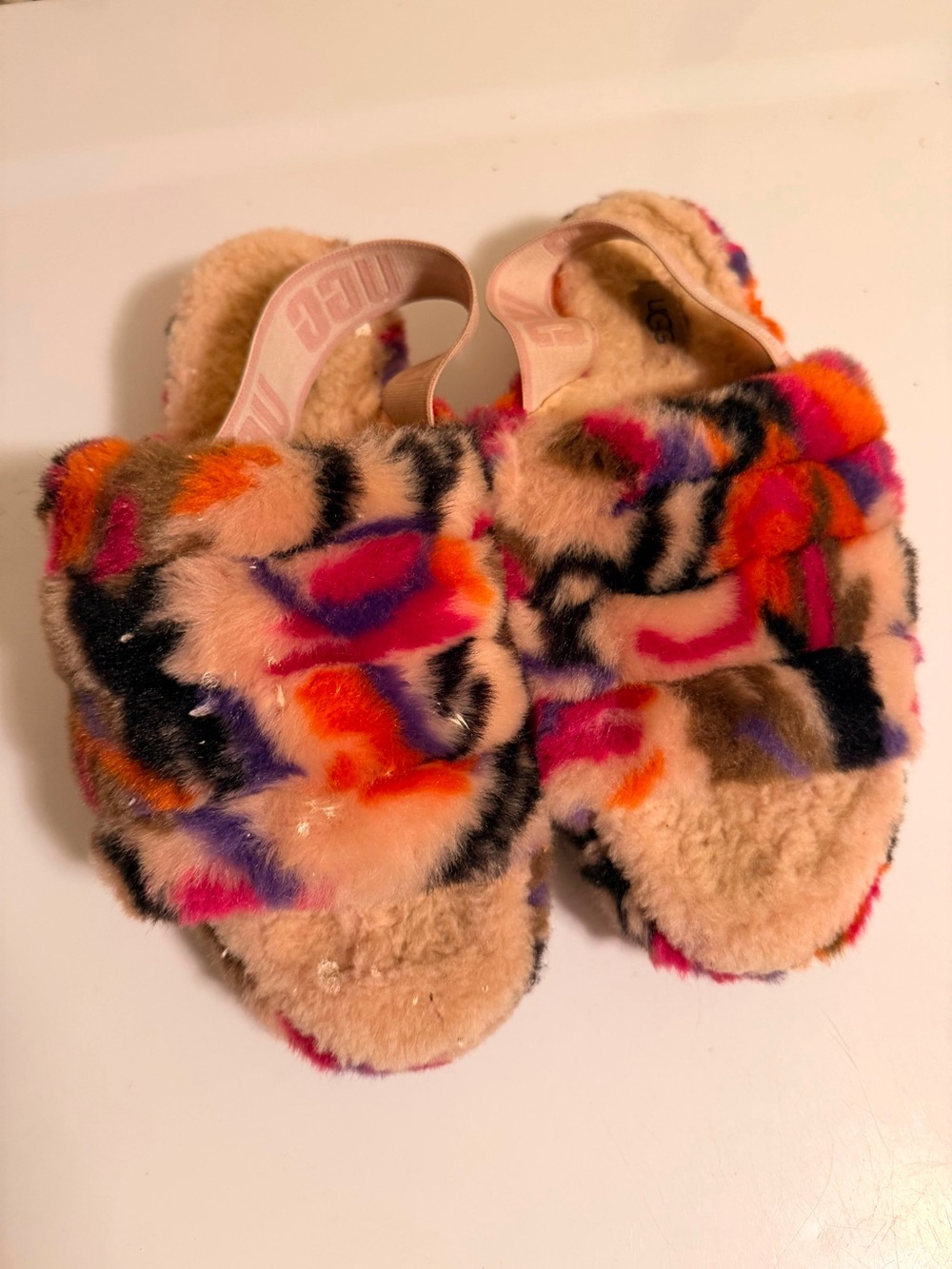 UGG Multi-Color Fluff Slides - Pink, Orange, Purple, Black